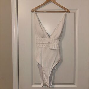 SHEIN White textured one piece bathing suit